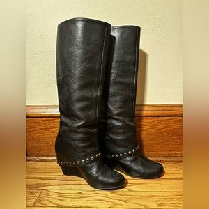 BCBG black wedge boots